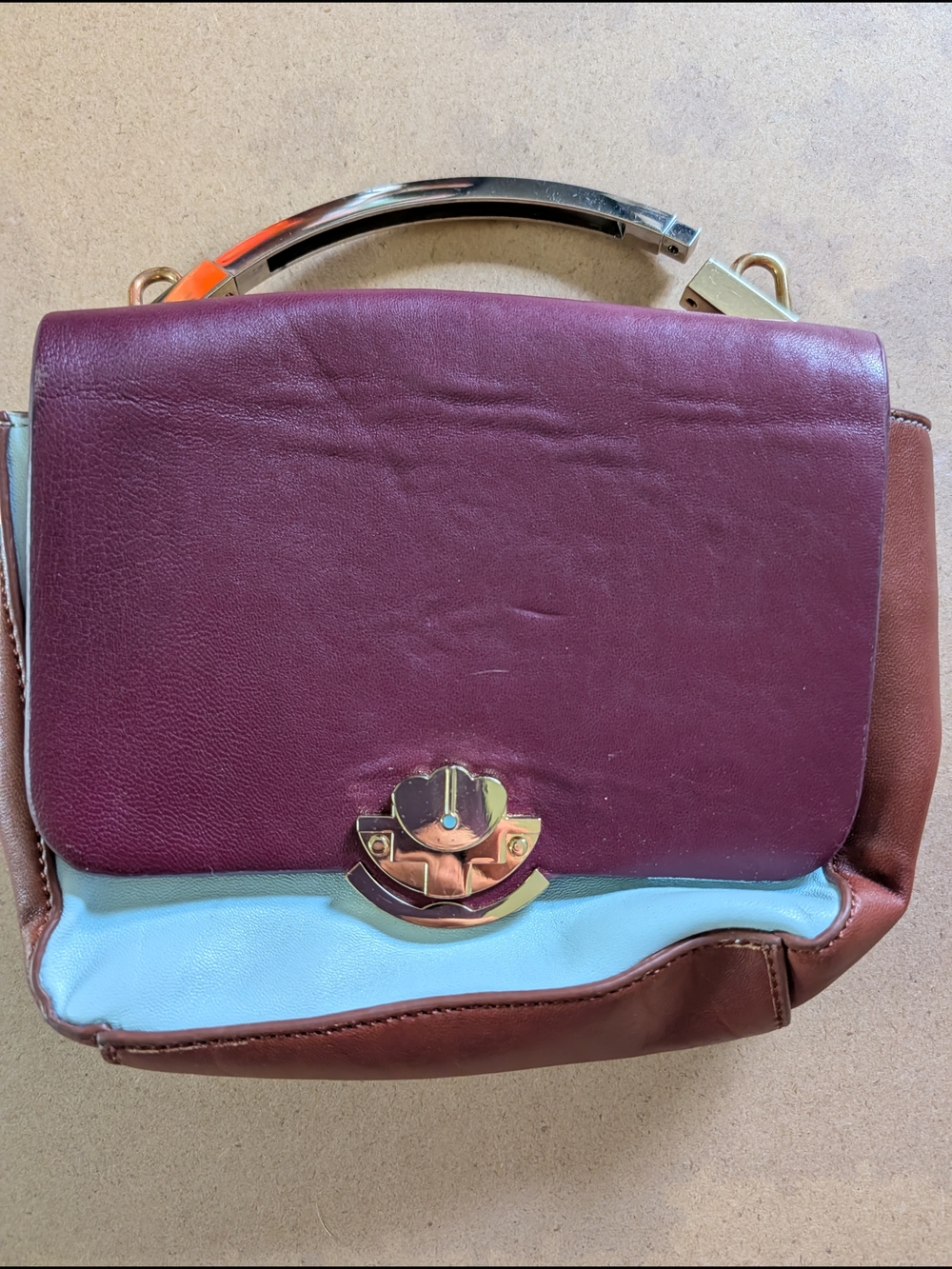 Cynthia Rowley Burgundy, Brown & Light Blue Colorblock Top-Handle Satchel